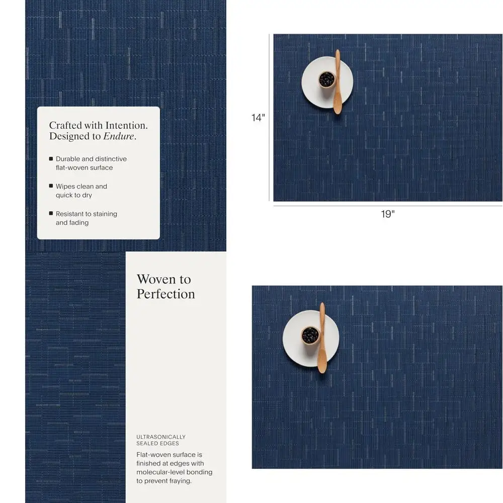 

Set of 4 Woven Bamboo Placemats - Reusable, Stain-Resistant, 19 x 14 for Indoor/Outdoor Use - Lapis Blue