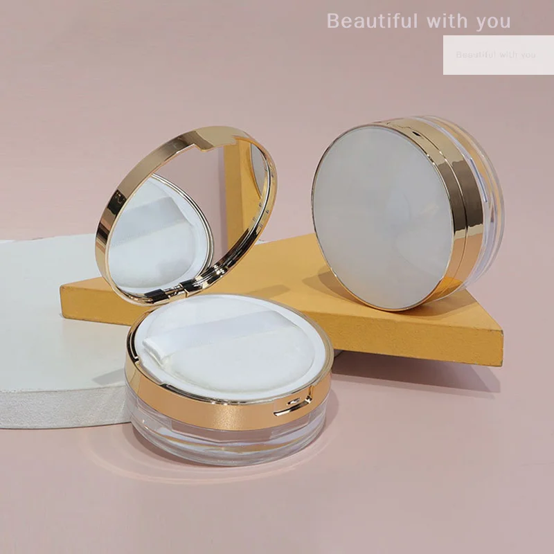 

Portable Powder Box Handheld Empty Loose Powder Pot With Sieve Cosmetic Travel Makeup Jar Sifter Container With Powder Puff