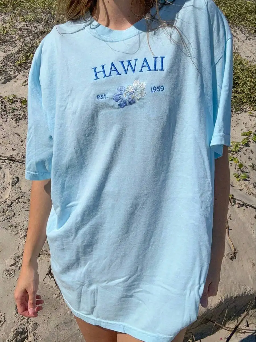

Oversized Hawaii Print T-Shirt Women Loose Fit Short Sleeve Baggy Tee Summer Beach Vintage Aesthetic