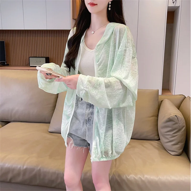 Ice Thin Sun Protection Clothing For Women's Summer Wear 2024 New Loose Fitting Sun Protection Clothing Cardigan Hooded Jacket