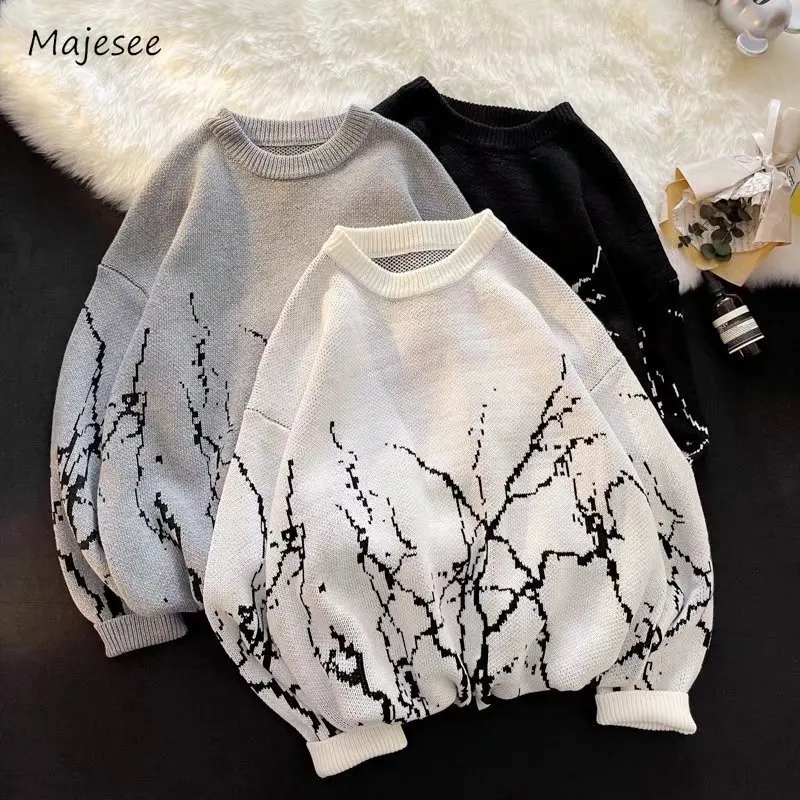 

Sweaters Men Fashion Loose Youthful Japanese Style Splash Ink Panelled O-neck Spring Autumn Streetwear Pullovers Knitting Soft