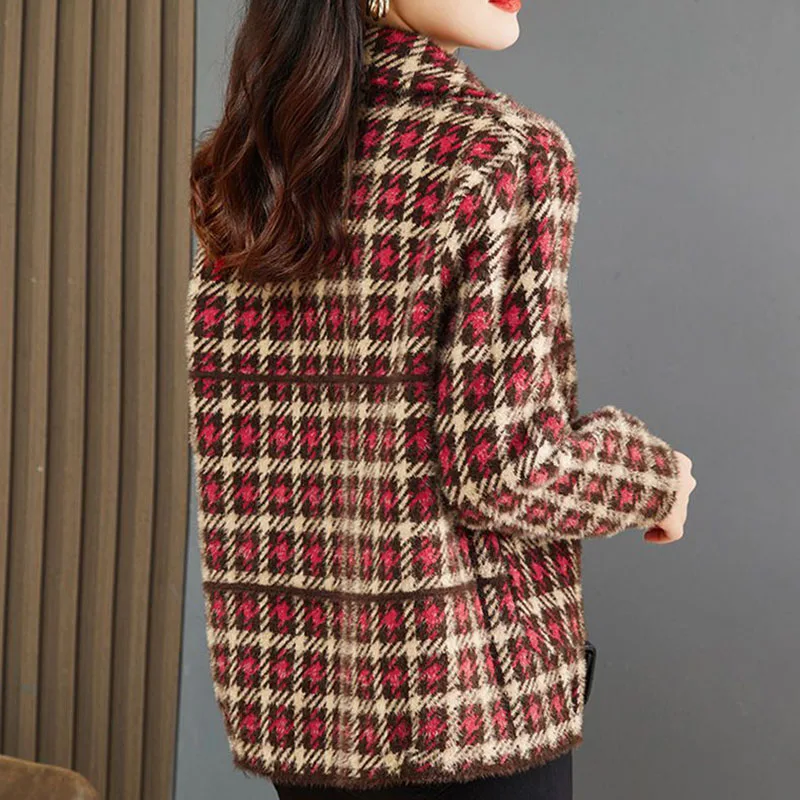 Street Tweed Jacket Women Overcoat Autumn Winter 2025 New Wool Coat Female Top Fashion Loose Mother Casual Plaid Outwear Casaco