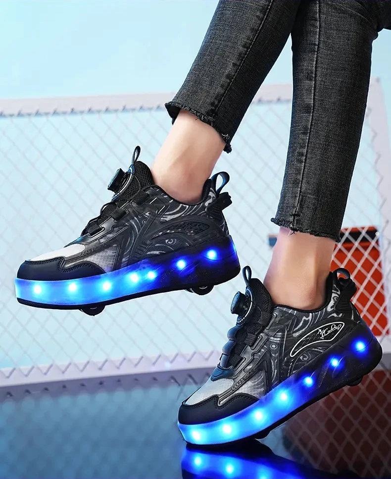 أحذية تزلج للأطفال على شكل عجلة مزدوجة وتصميم رباعي العجلات شفرات دوارة مقاس قابلة للتعديل للأولاد والبنات أحذية رياضية للأطفال