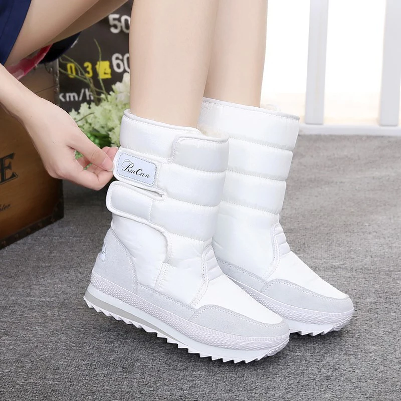 

Snow boots women shoes 2021 hook & loop mid-calf women winter boots round toe solid warm plush shoes woman