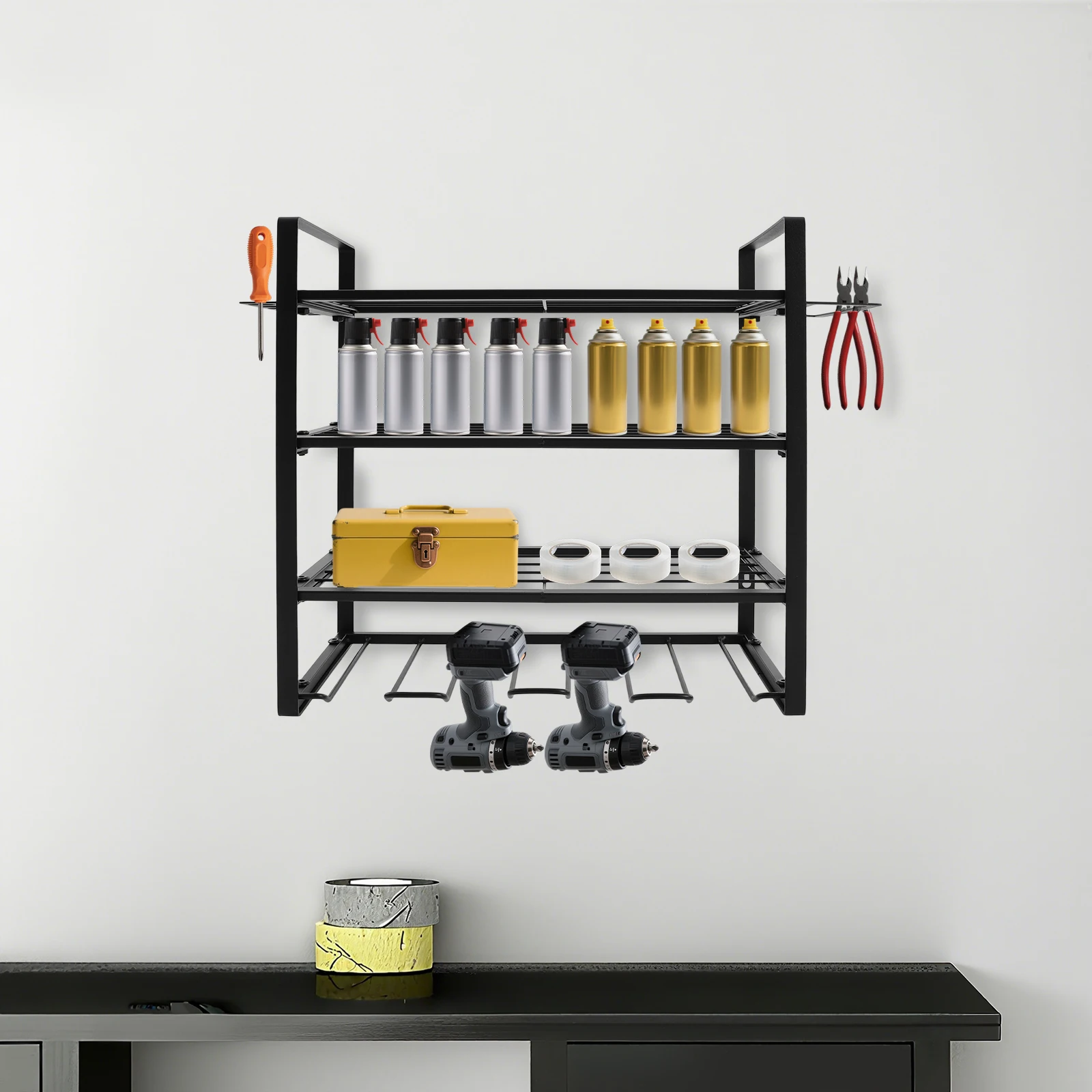 

Современный 4-уровневый органайзер для инструментов и полка для хранения настенного крепления, стеллаж для хранения инструментов для электрической дрели
