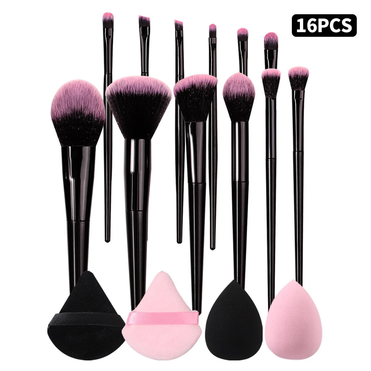 16PCS Complete Makeup Brush Kit+Makeup Puffs&Sponges,Full Face&Precision Eye Brush Assortment,for Flawless Full Makeup