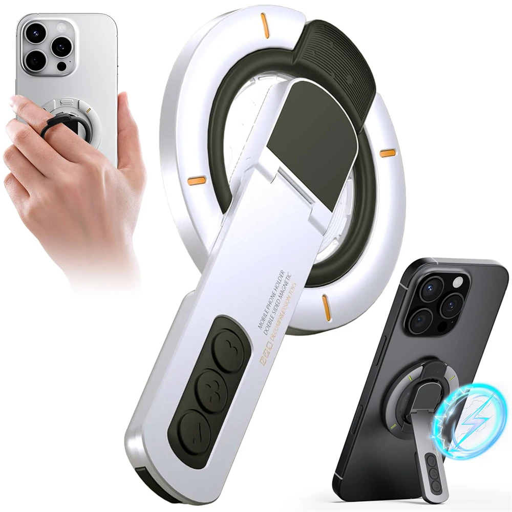 Penyangga Cincin Jari Magnetik 3-in-1 untuk Pegangan Ponsel MagSafe, Penyangga Ponsel Magnetik Dua Sisi untuk iPhone 17 16 15 14 13 12