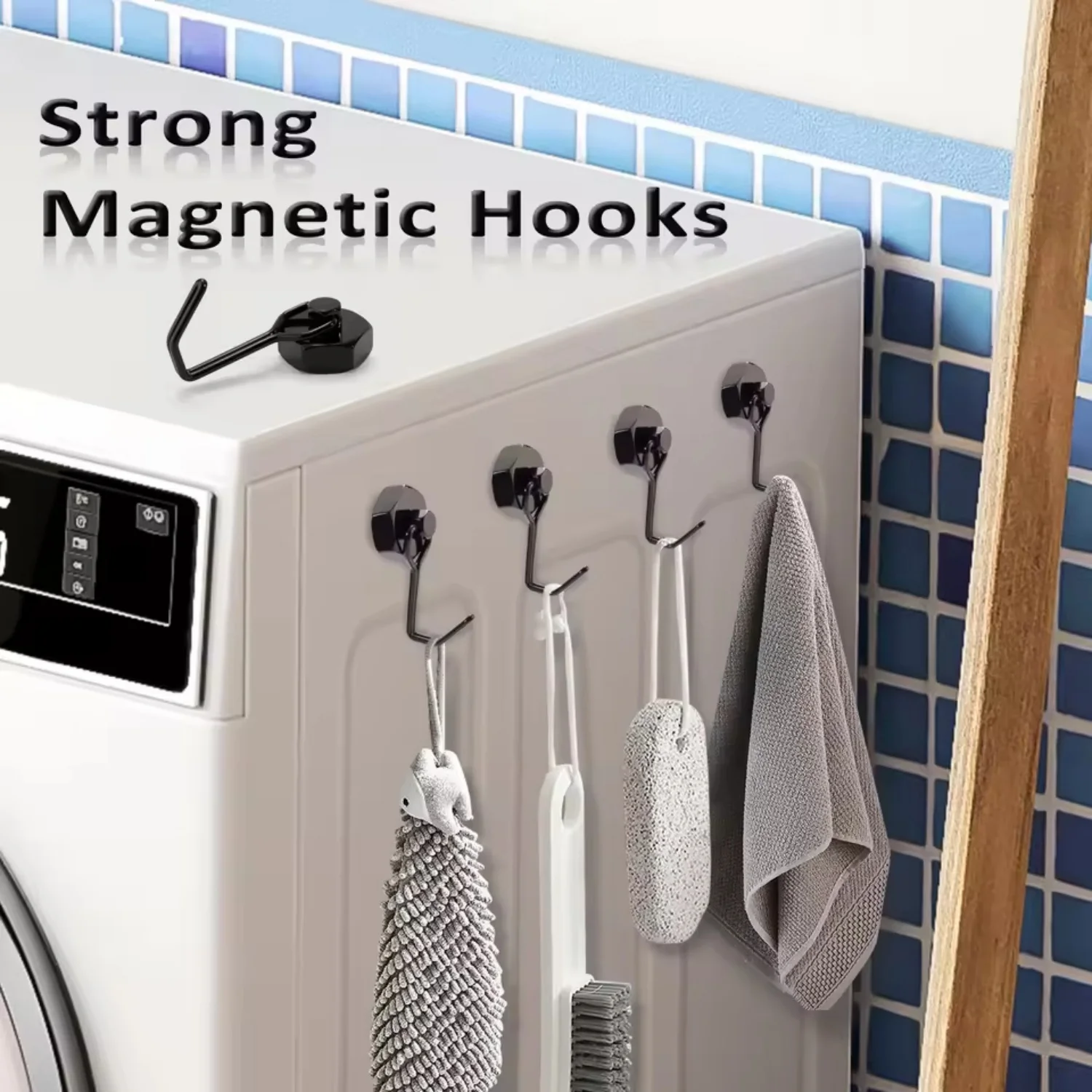

4pcs Strong Magnetic Hooks Home Kitchen Refrigerator Storage Holders Strong Permanent NdFeb Magnetic Hook Storing Supplies