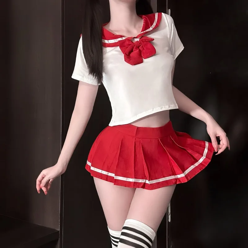 Versión coreana japonesa de uniforme escolar para estudiantes, disfraces de Cosplay, Falda plisada Sexy para chica estudiante, disfraz sexual, uniforme de Bar Porno