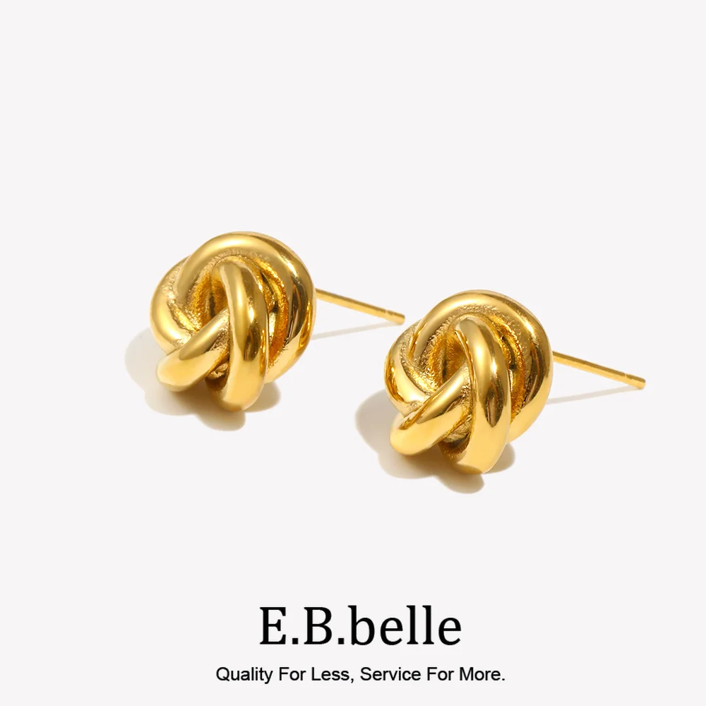 E.B.belle Minimalist Style Knitting Wool Ball Stud Earring Line Ball Shape Stainless Steel Jewelry