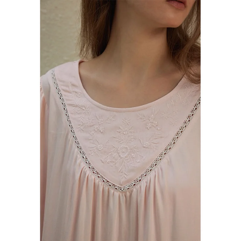 Vitage  Viscose Nightgowns LooseThree Quarter Sleeve Summer Sleepwear Elegant Loose Night Dress For Women Home Dress