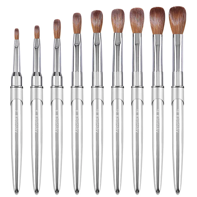 100% Pure Kolinsky Nagelborstel Zilver UV Gel Polish Nail Art Extension Builder Manicure Nagel Pen Schilderij Tekening Borstels