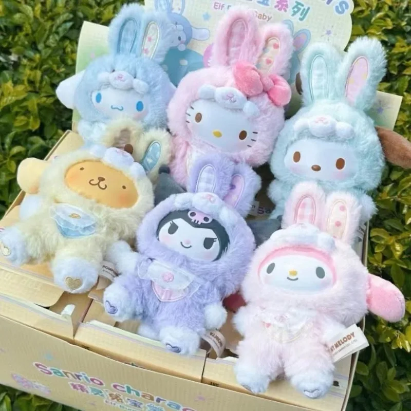 

Genuine Sanrio Cartoon Rabbit Series Blind Box Kuromi Hello Kitty 3 Vinyl Face Plush Doll Pendant Girls Keychain Christmas Gift