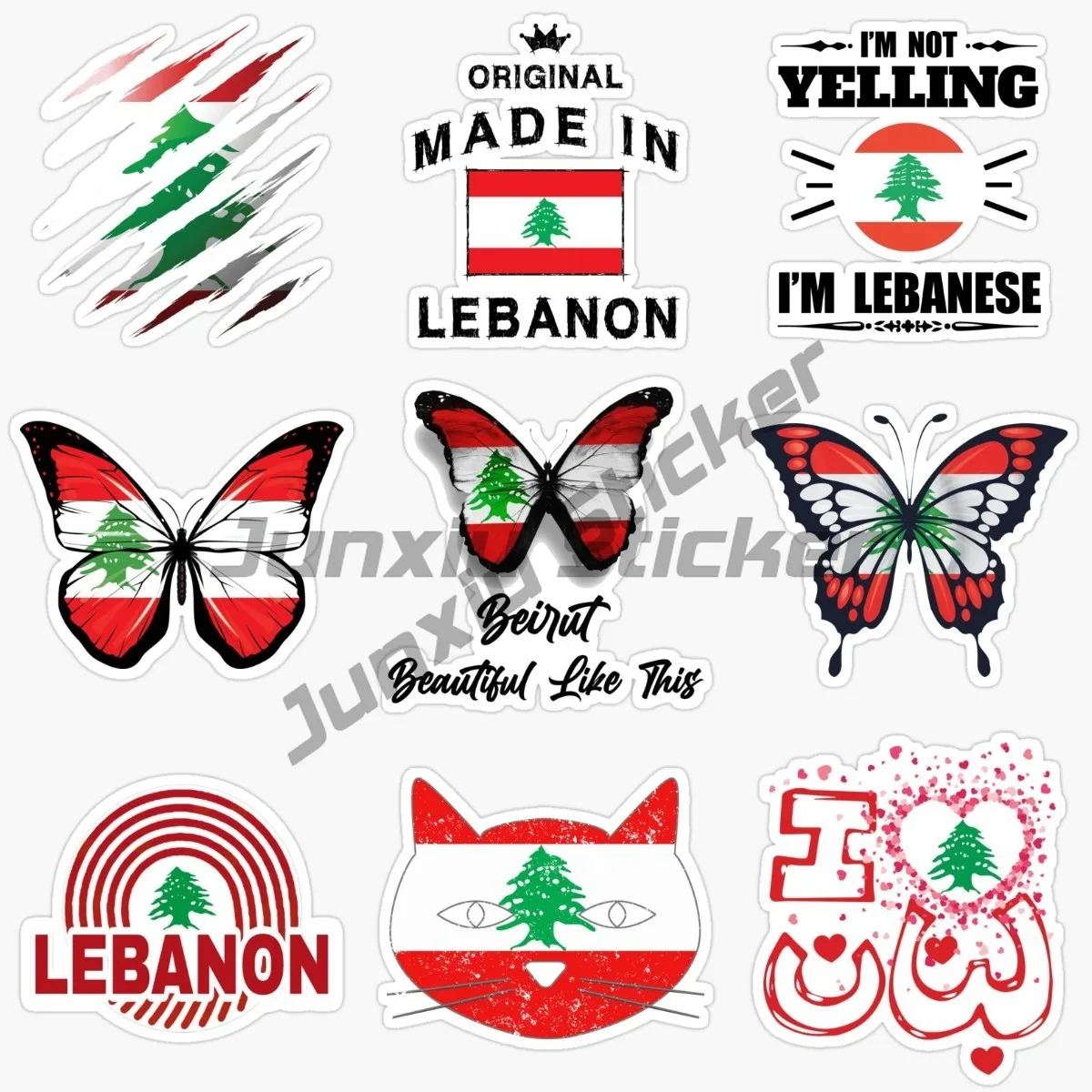 Lebanese Butterfly National Flag Car Stickers Car Phone Laptop Waterproof RV Motorcycle Vinyl Autohesion Sticker