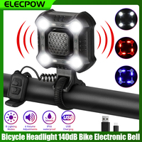 Elecpow Bicycle Light 140dB Bike Horn Electronic Bell  Waterproof  Night Safety Riding Strong Light 8 Light Modes 6 Levels Sound