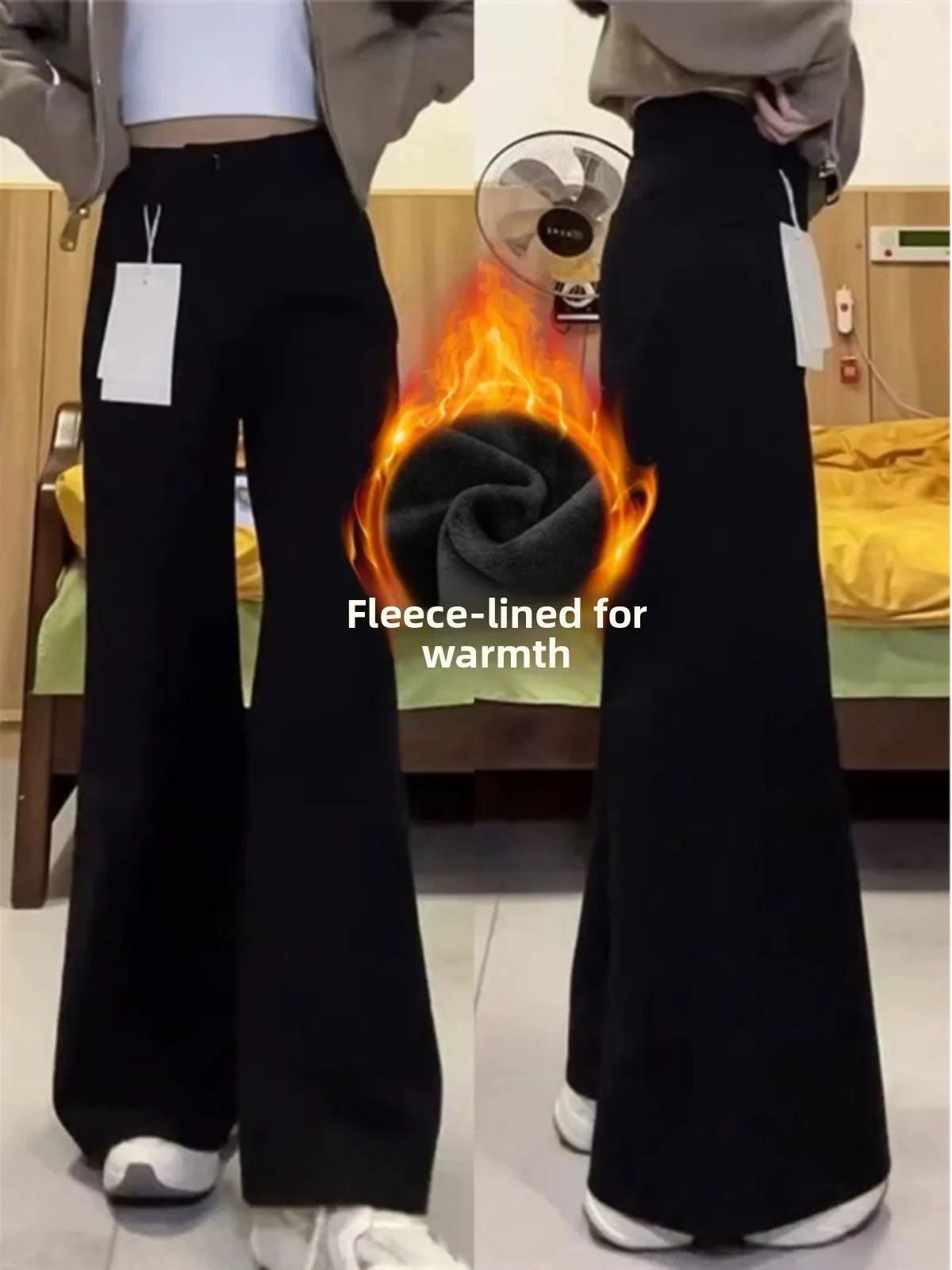 

High Waist Flared Jeans Women's Fce Lined Loose Straight Leg Thiened Autumn Winter plus Size Slimming Trousers