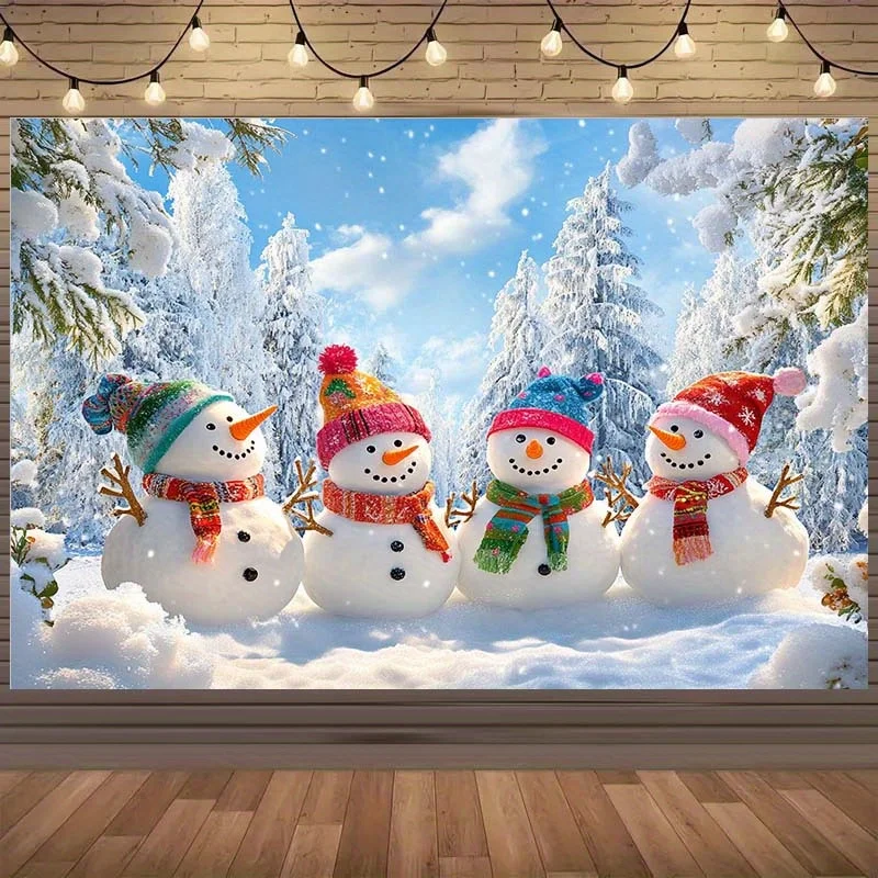Fond de bonhomme de neige Miracle d'hiver - Scène d'arbre à neige du festival et du ciel bleu, avec écharpe et chapeau colorés