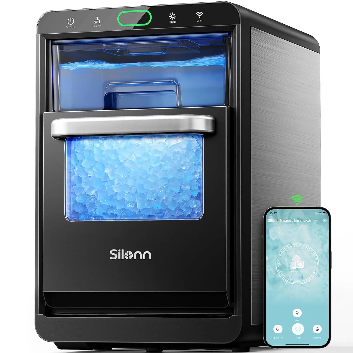 Maker Countertop - Silonn Smart Pebble Machine, Pellet 44 lbs per Day, Crushed Ice from Timer Function and St