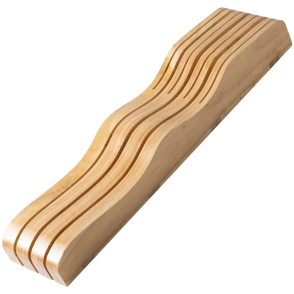 Kitchen Drawer Organizer Oak Wood Cutlery Block Horizontal Natural Rubberwood Holder Space Saving Storage with Sections