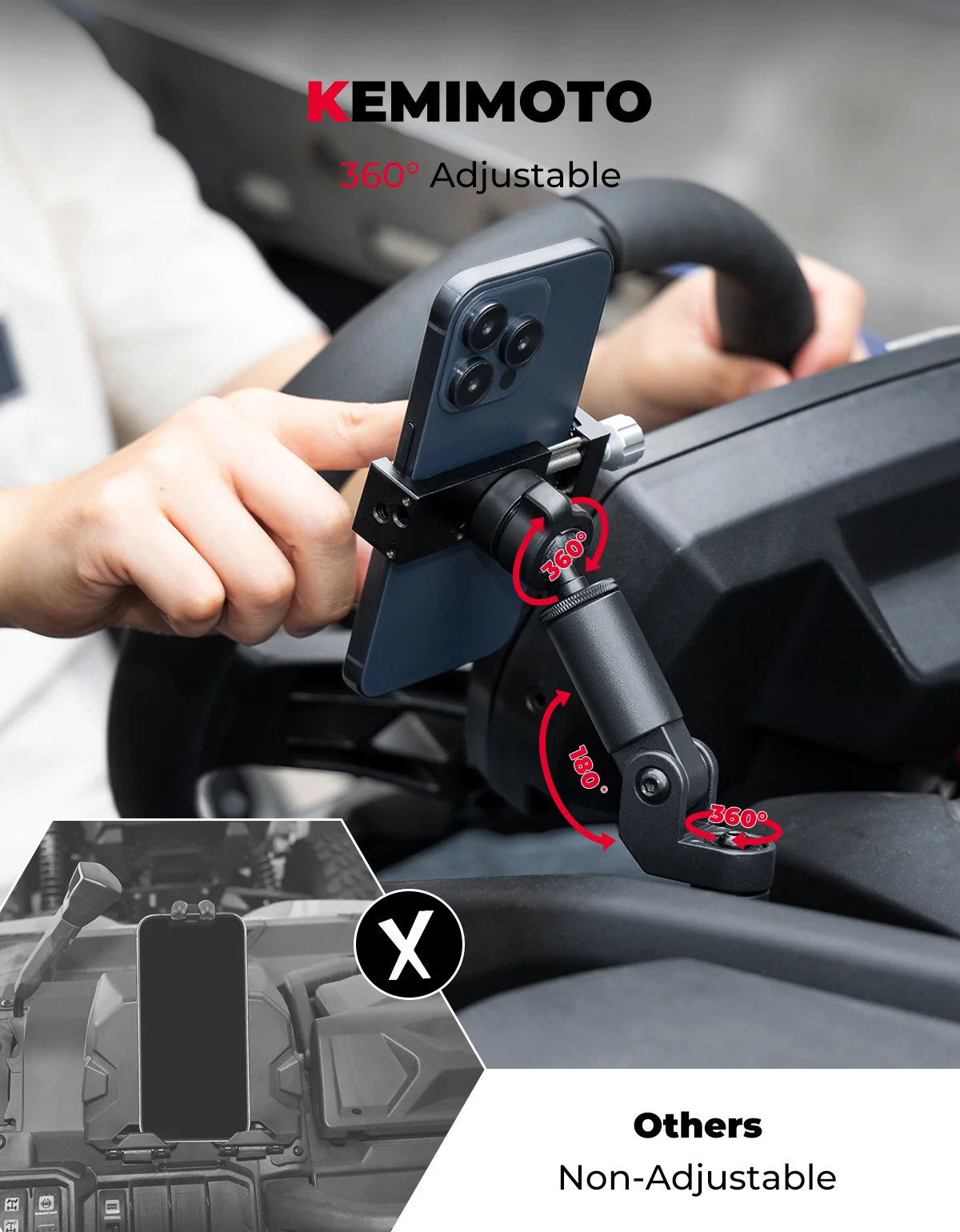 X3 OFF-ROAD UTV CNC Aluminum 360° Rotatable Phone Bracket Holder No Drill for Can-am Maverick X3, Maverick X3 MAX R RR 4x4 Turbo