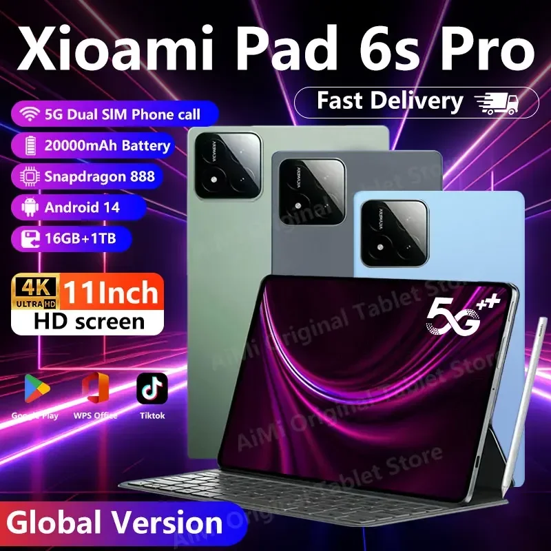 

Глобальная версия, оригинальный планшет Xioami Pad 6S Pro, 11 дюймов, HD 4K, Android 14, 16 ГБ + 1 Т, 20000 мАч, 5G, Dual SIM, Bluetooth, Wi-Fi, GPS-планшет