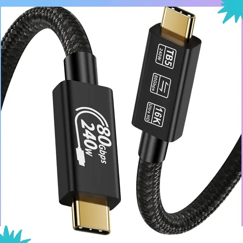 ABZW Thunderbolt 5 80Gbps USB 4.0 Type-C كابل تمديد البيانات 240 واط 16 كيلو كابل شحن سريع تخزين بيانات فائق السرعة لـ USB C Mo