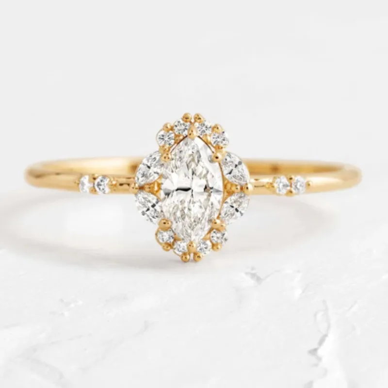 Custom Moissanite Gold Rings 18k 1 Carat Center 5*10mm Marquise Cut Moissanite Jewelry For Women