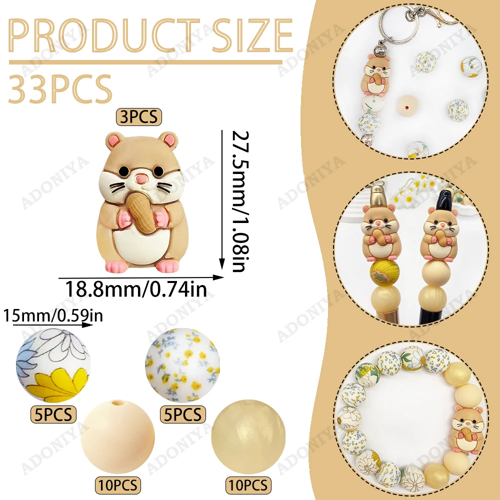 6/33-teiliges 3D Niedliches Tier-Silikonperlen-Set für DIY Perlenketten, Armbänder, Stiftdekoration, Schmuckanhänger usw. Feiertags-Geburtstagsgeschenk – Detail 11