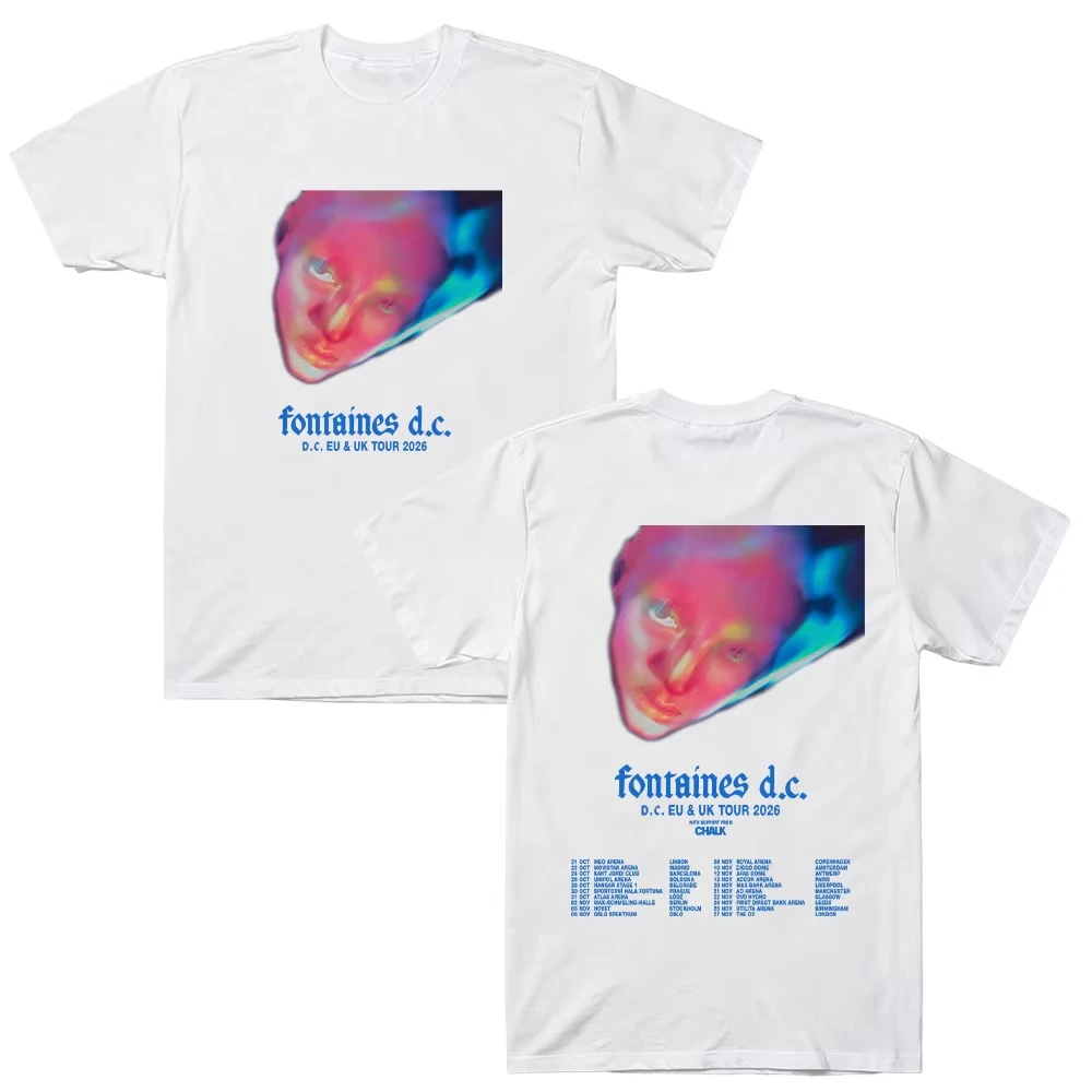 Irish Post Punk Rock Band Fontaines D.C. Tour 2026 Poster Graphic Print T‑Shirt Men Women O‑Neck Cotton Oversized Short Sleeve