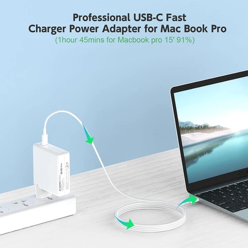 Imagen 2 del producto Adaptador de corriente del cargador USB C de 30W 61W 96W 118W para MacBook Pro 16, 15, 13 pulgadas, nuevo aire 13 pulgadas funciona con tipo C PD