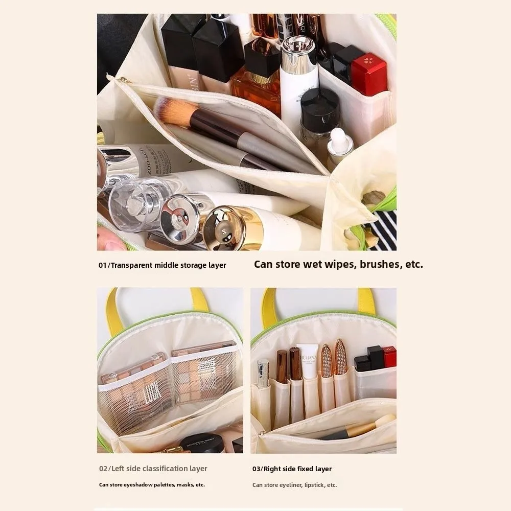 

Large Capacity PU Cosmetic Bag Dopamine Color Storage Container Handheld Make Up Bag With Compartments Waterproof Washing Bag