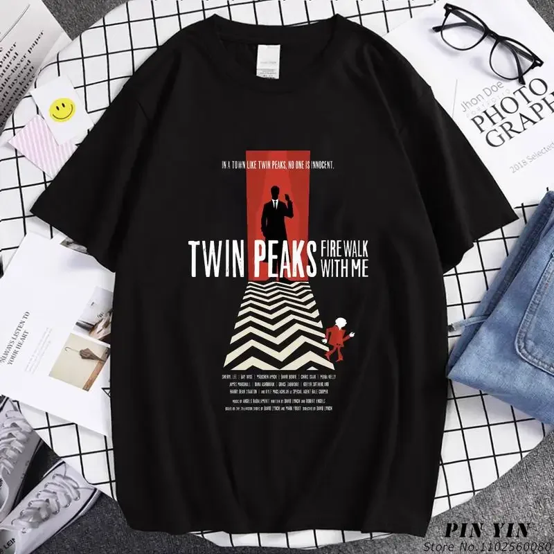 

Twin Peaks T Shirt Vintage Short-sleev O-neck White T-shirt Casual Y2k Oversized T Shirt 90s Harajuku