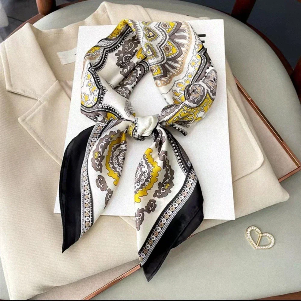 Classics Print 70*70cm Silk Square Scarf Women Fashion Soft Satin Hairband Neckerchief Tie Female Headband Foulard Bag Ribbon 1