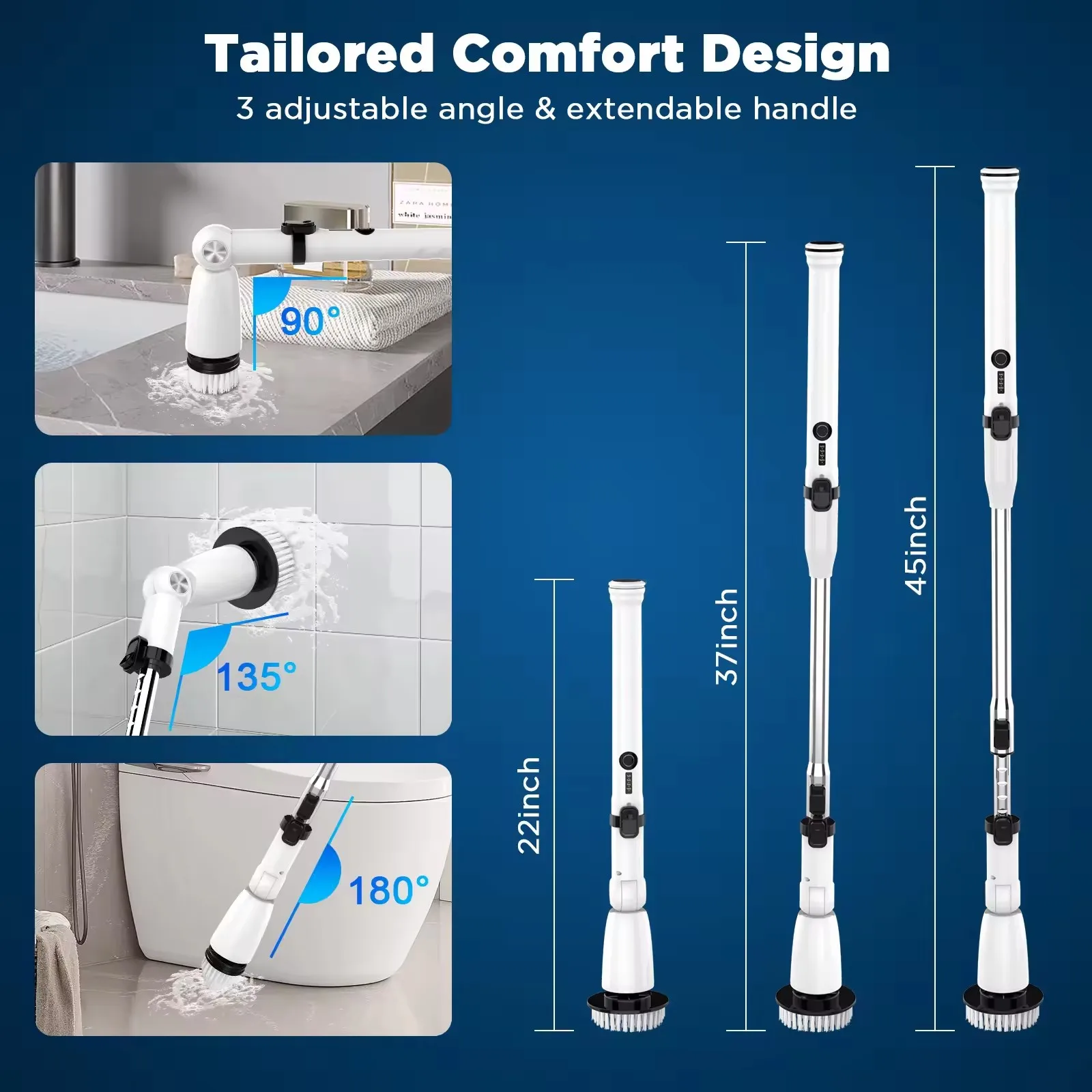 نافذة أرضية الحمام الكهربائية تدور الغسيل PP فرشاة التنظيف الكهربائية مع رؤوس فرشاة قابلة للاستبدال