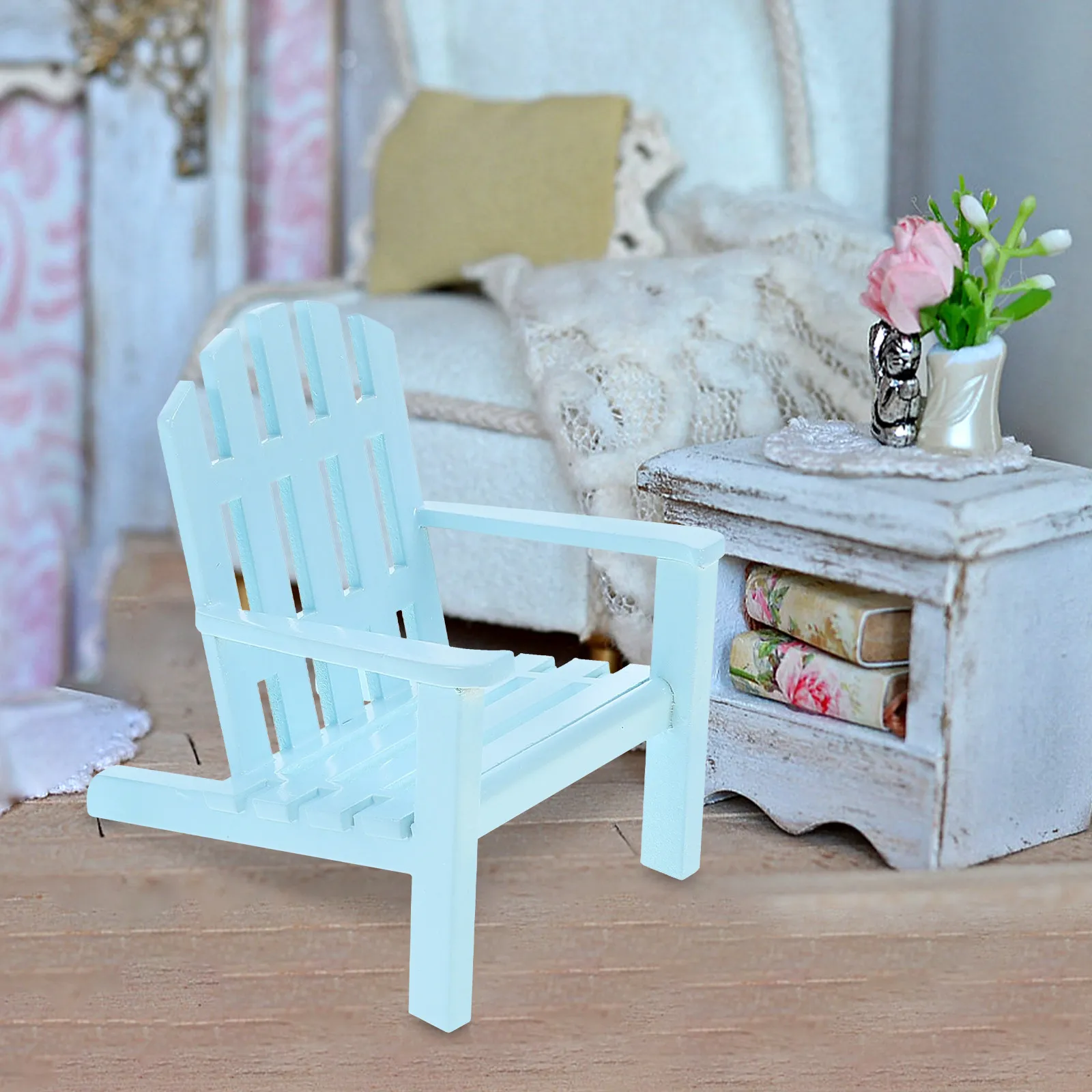 2Pcs Miniature Wooden Chairs Natural Wood Wedding Cake Topper Charm Tiny Furniture Home Decor Beach Theme
