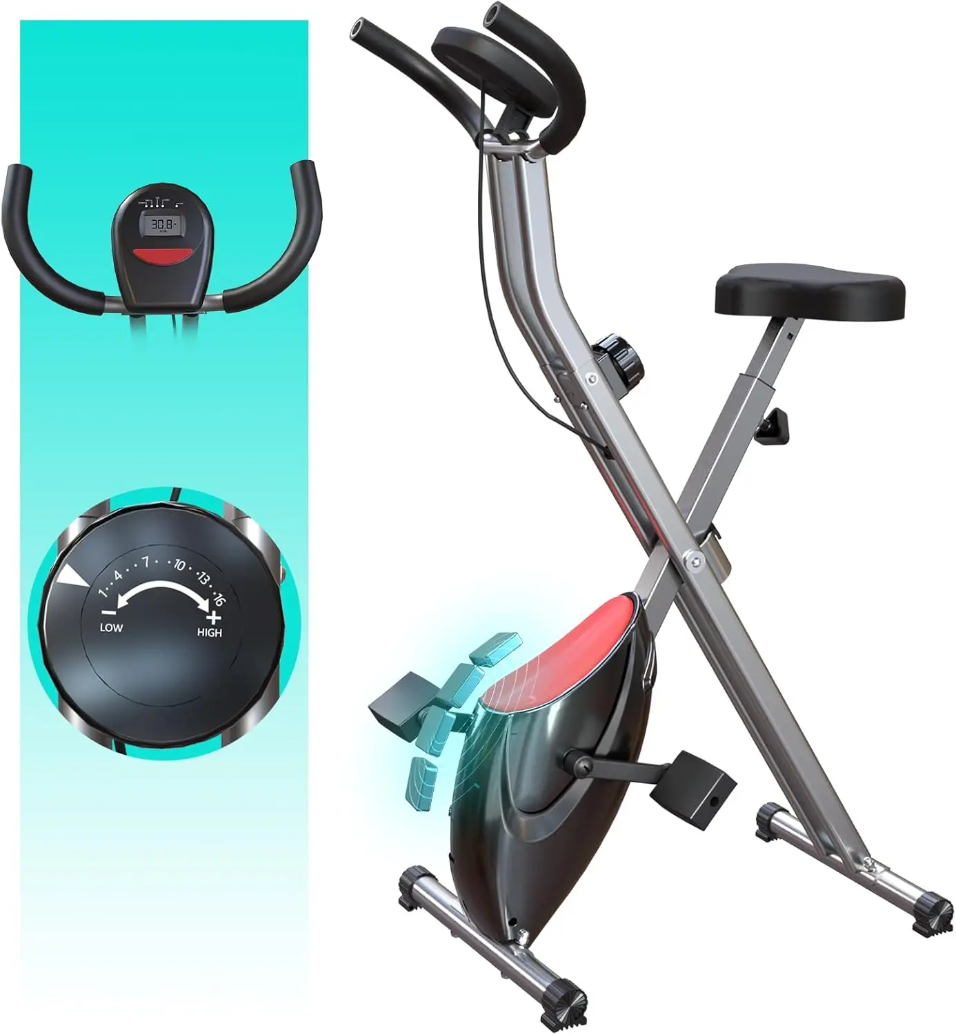 

Exercise Bike, Stationary Bikes for Home, Indoor Foldable Bike with 16-Level Magnetic Resistance, 300LBS Capacity, 3.5