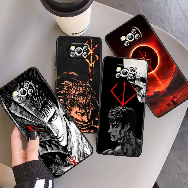 Comic Cool Popular Berserk For Xiaomi Mi Poco F5 F4 F3 X6 X5 X4 X3 M6 M5 M5S M4 M3 C65 Pro GT NFC 5G Black Soft Phone Case