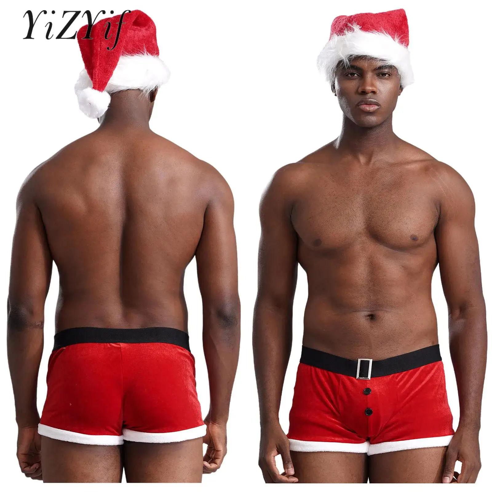 Ensemble de sous-vêtements en velours de Noël pour hommes, costume de cosplay du père Noël, discothèque, bar, pôle, spectacle de danse, habillage carnvial de performance