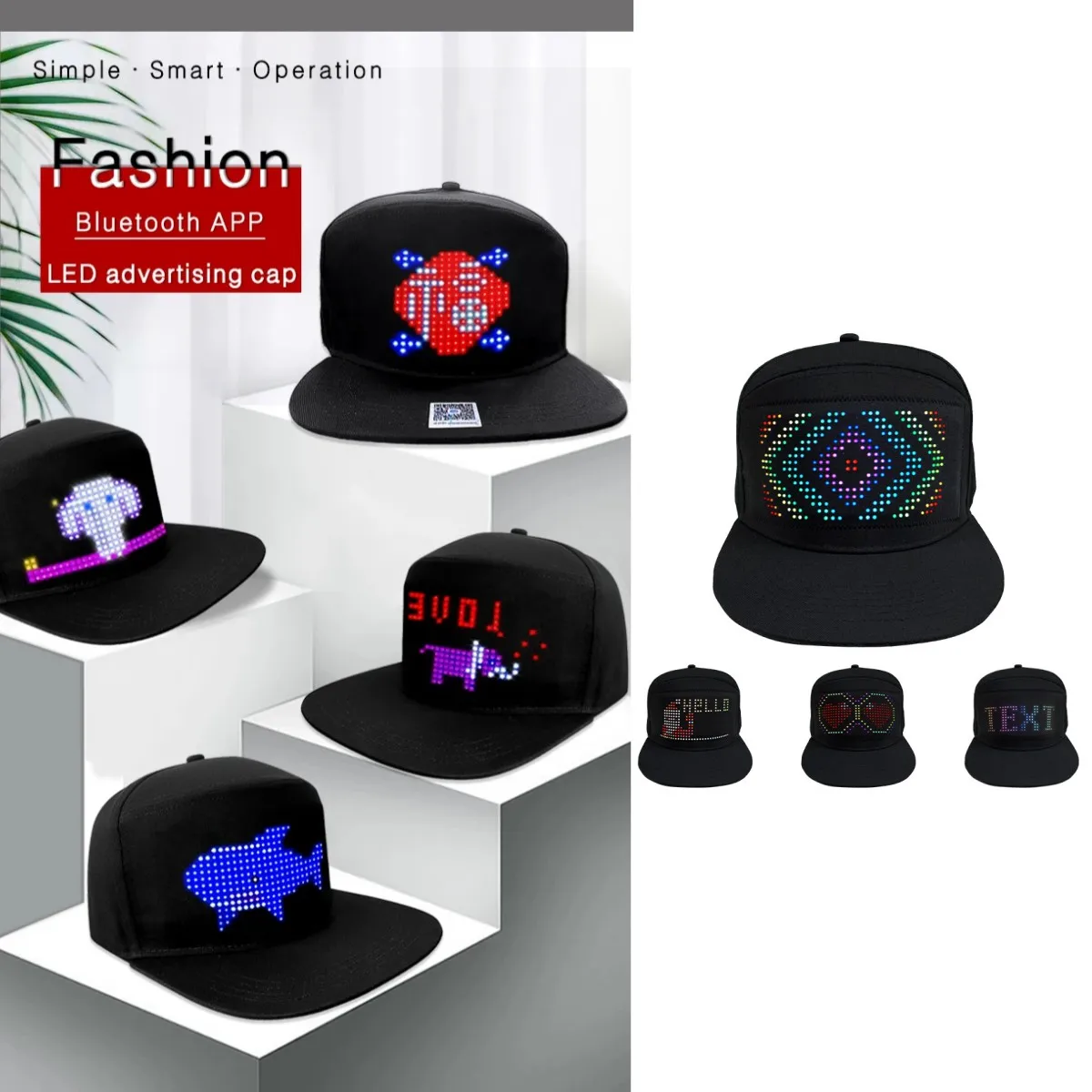 Multi-language Smart LED Pixel Hat Bluetooth Control Screen Hat Display Advertising Cap Prom Party Decorative Hat Editable