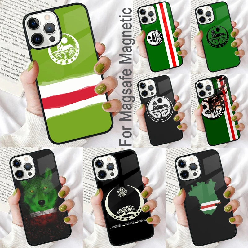 Chechen Wolf National Flag Magnetic Soft Phone Case for iPhone 16 Promax 15 Pro 13 14 Plus 11 12 Mini MagSafe Coque