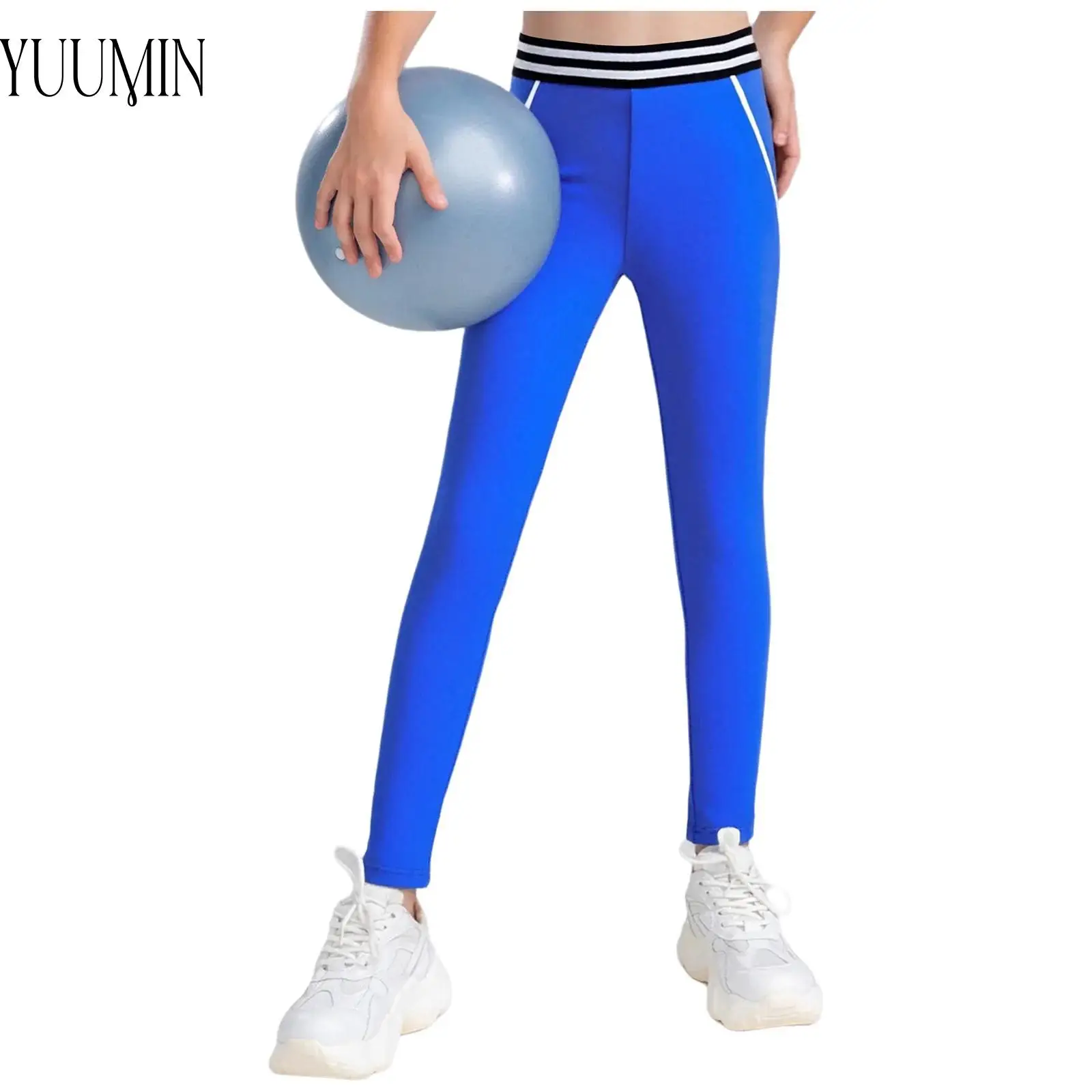 Leggings ajustados atléticos para niñas, pantalones de Yoga de entrenamiento transpirables, pantalones largos elásticos de cintura alta para gimnasia, Yoga, deportes de baile