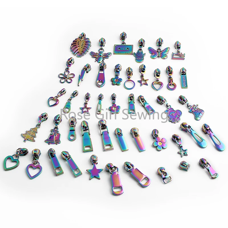 10/50/200PCS Rainbow 5# Nylon Colorful Metal Zipper Head For Garment Boots Bag Purse Customized Zipper Slider Puller Accessories