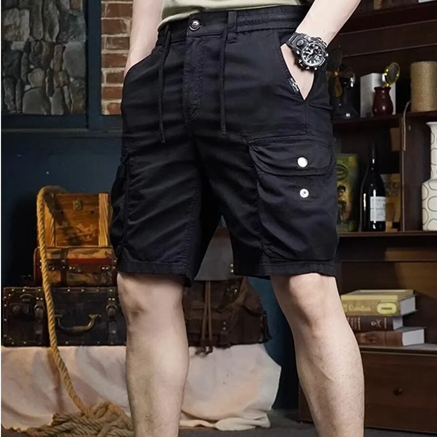 2026 Summer Men American Retro Workwear Shorts Multi Pocket Loose Relaxed Mid Length Versatile Daily Outdoor Casual Streetwear B