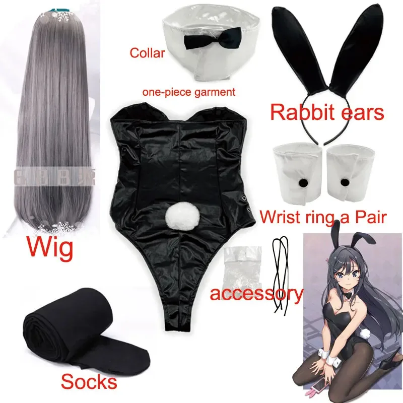 

Bunny Girl Sakurajima Mai Cosplay Costume for Girls Halloween Funny Costume Black Stockings High Heels lenceria sensual mujer