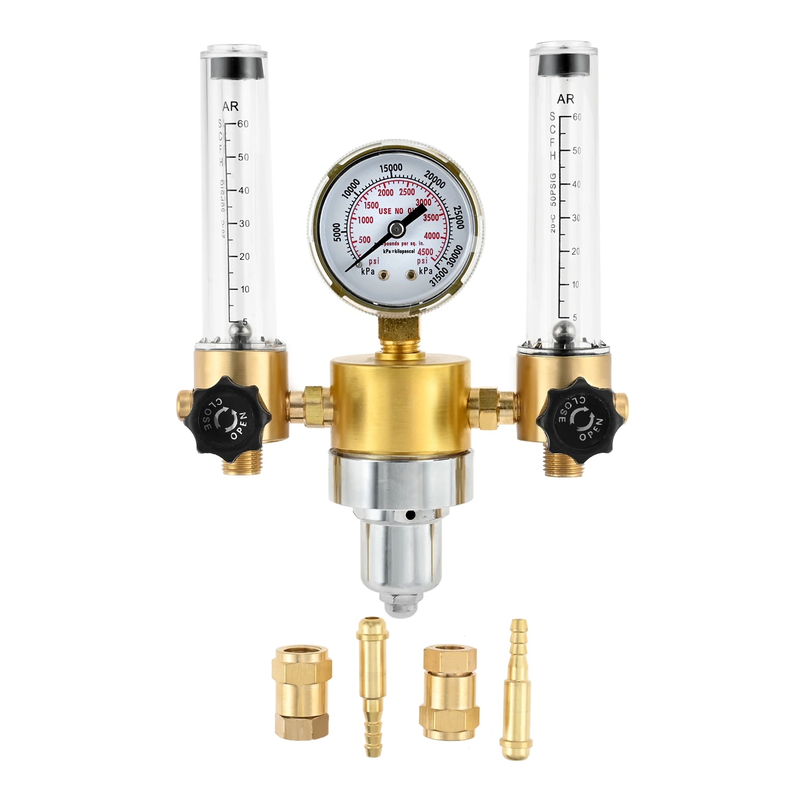 1Pc Dual Output Argon Regulator  Flow Meter Mig Tig 0-60CFH CGA580 Inlet 5/