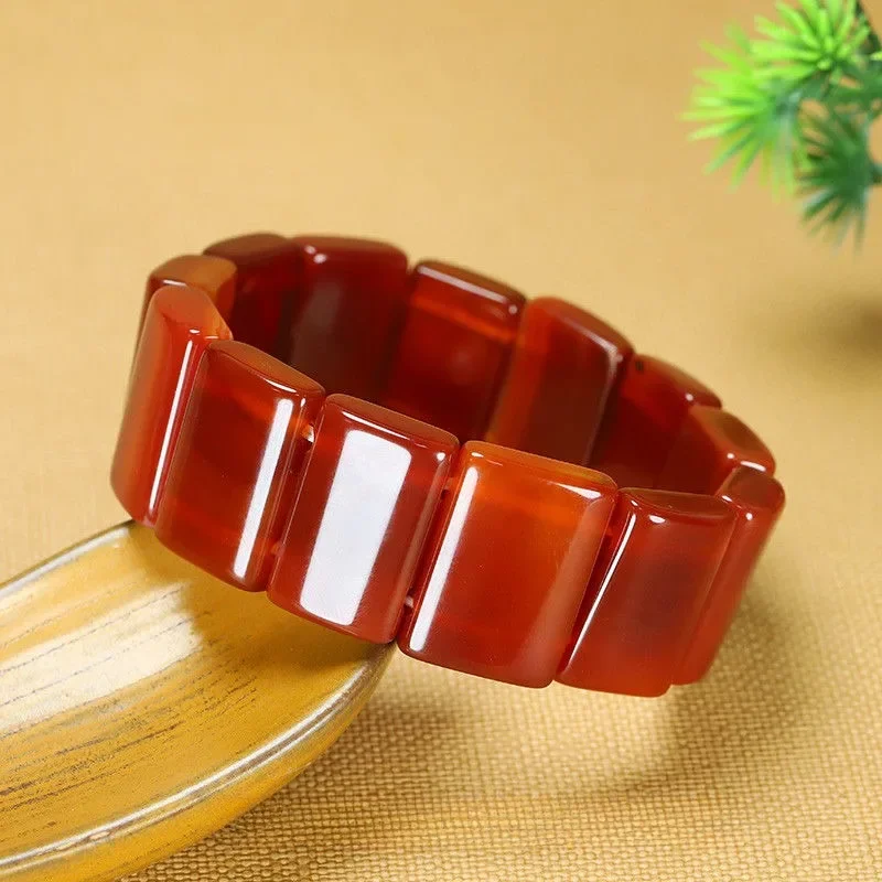 New Pure Natural Agate Bracelet Chalcedony Square Bracelet Hand Row Men's and Women's Models