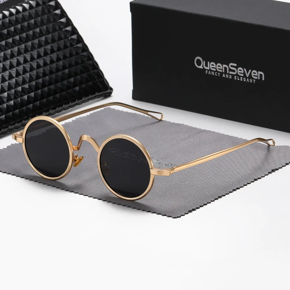 QueenSeven Unisex Vintage round Frame Punk Sunglasses with Metal Frame, Water Drop-shaped Hollow Polarized Lenses. WYJ037