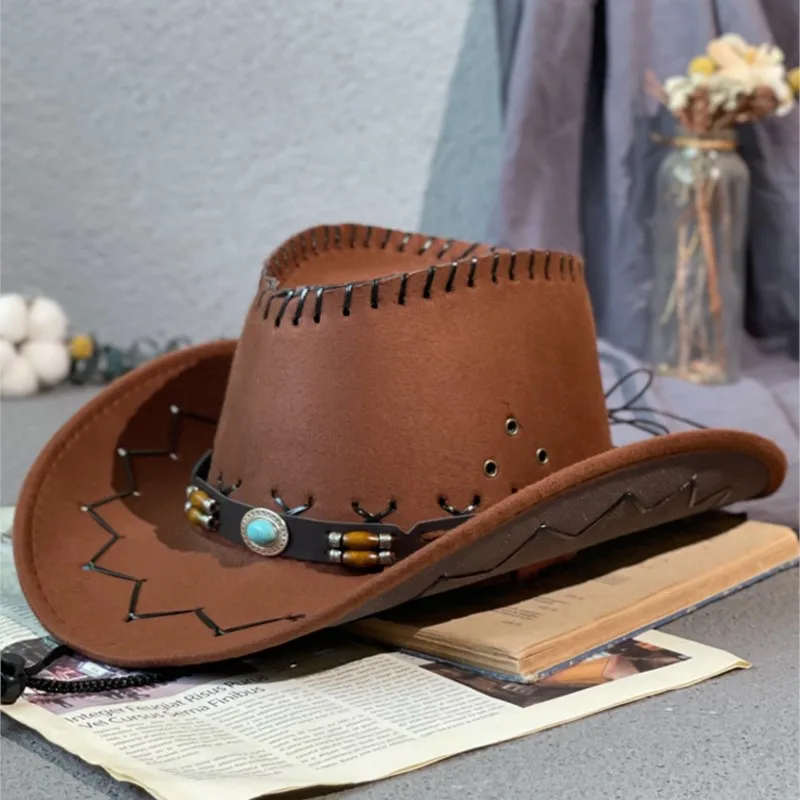 cowboy hat Men's and women's outdoor travel large along ethnic wind jazz