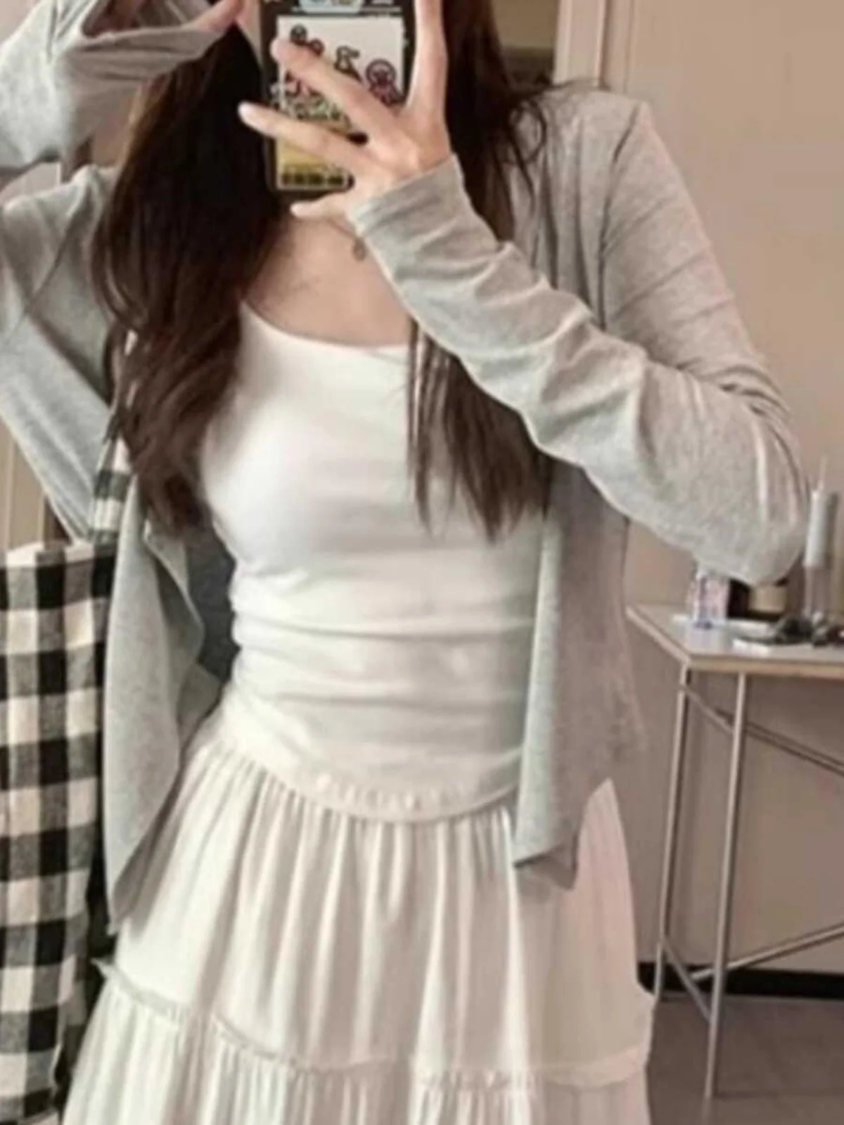 

Slim Fit Bla Open Cardigan Women's Spring Autumn Outerwear Large Size Fat MM oulder Padded Sunscreen Slimming Top