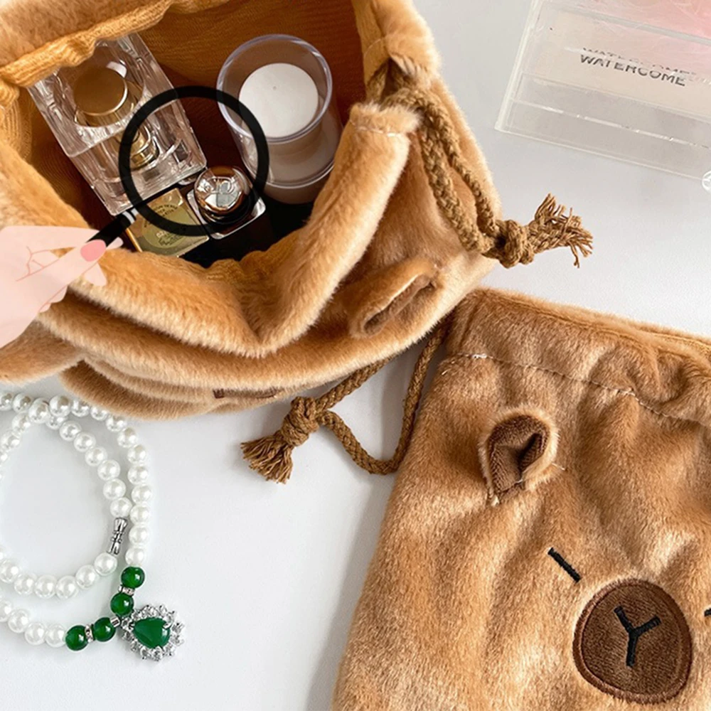 New Cute Capybara Plush Storage Bag Large Capacity Capybara Cosmetic Pouch Cartoon  Portable Drawstring Storage Pouch Gifts